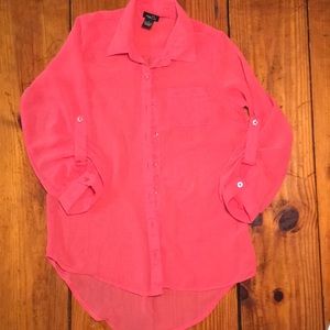 Rue 21 Sheer Pink Hi-Lo 3/4 Sleeve Blouse